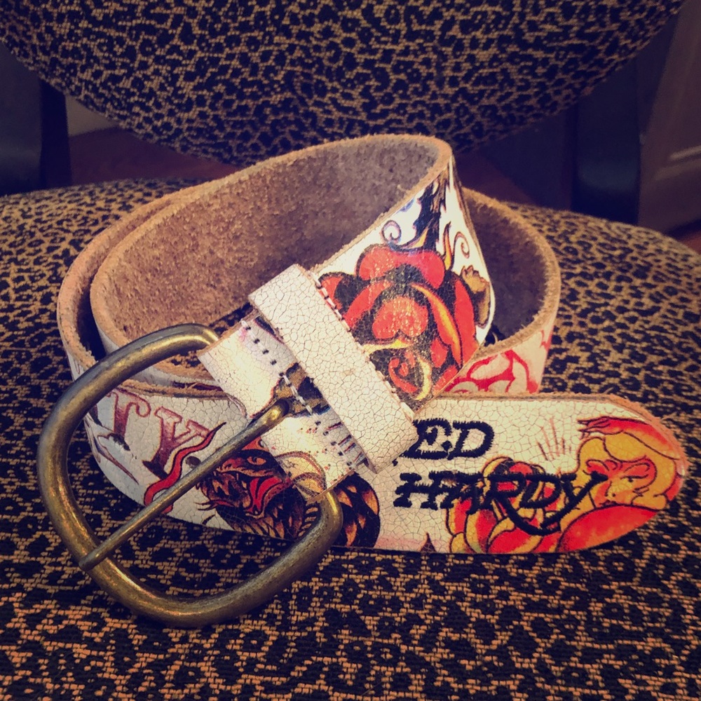 Vintage Never Worn Ed Hardy Leather Belt 38"